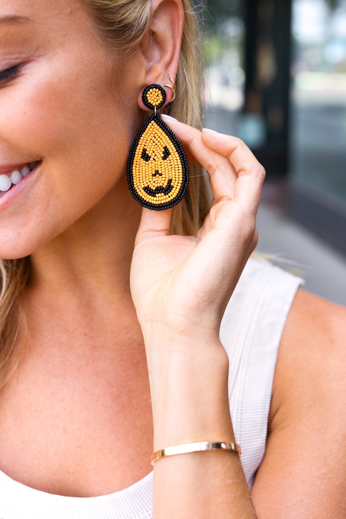 Orange & Black Jack-O-Lantern Teardrop Earrings-2024 Blow-Out Sale-Modish Lily, Tecumseh Michigan