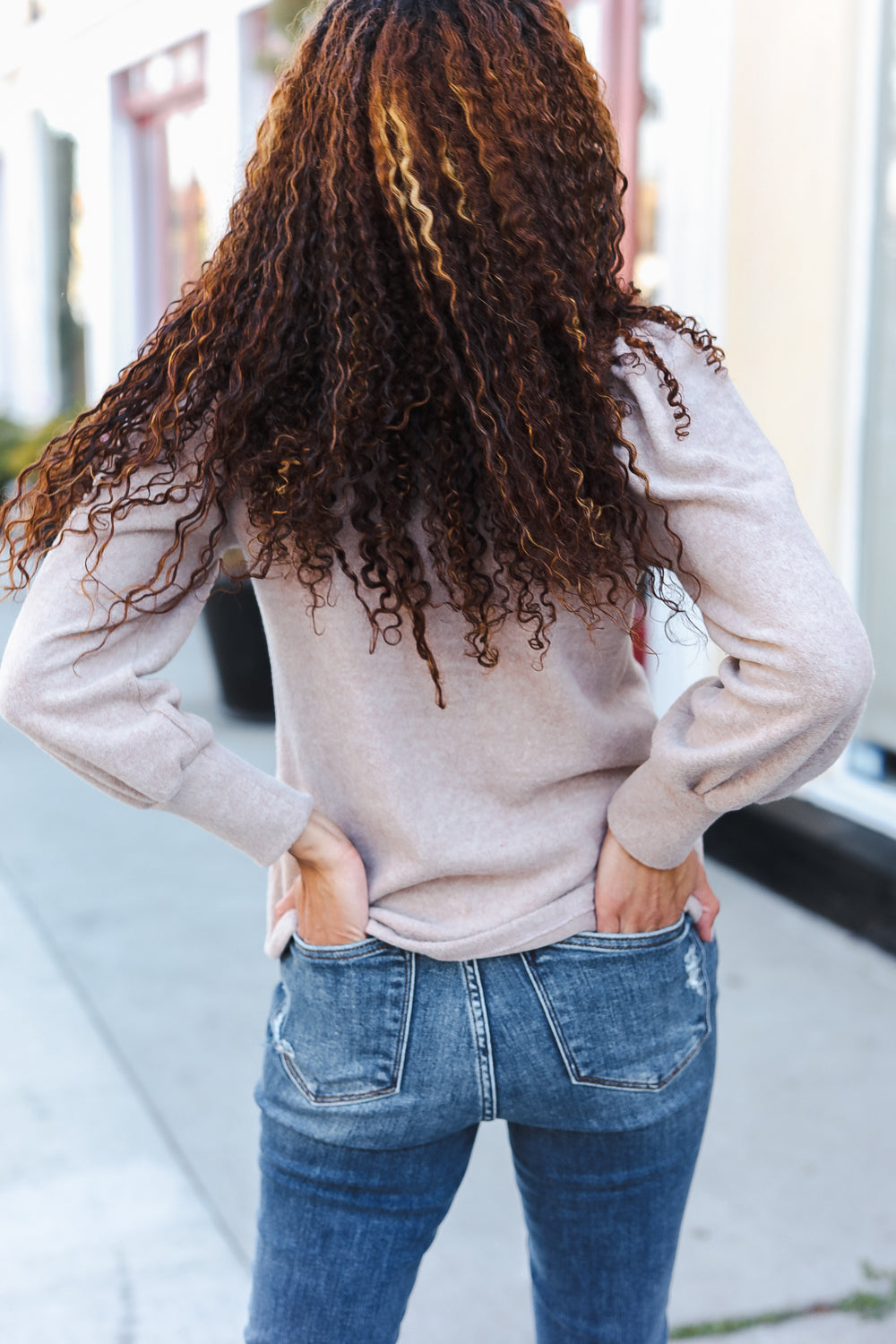Stay Awhile Taupe Brushed Melange Puff Short Sleeve Sweater-2024 Blow-Out Sale-Modish Lily, Tecumseh Michigan