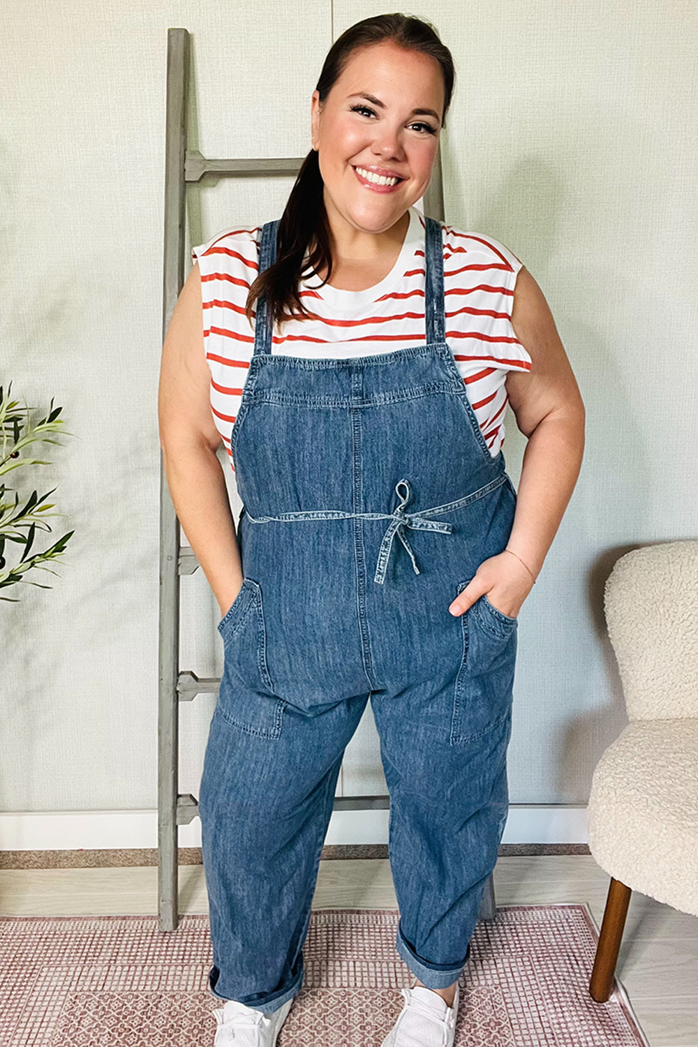 Weekend Ready Cotton Denim Baggy Leg Bib Overall Jumper-Modish Lily, Tecumseh Michigan
