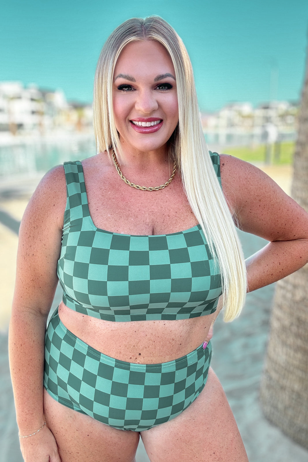 Bali Checkered Swim Top-Swimwear-Modish Lily, Tecumseh Michigan
