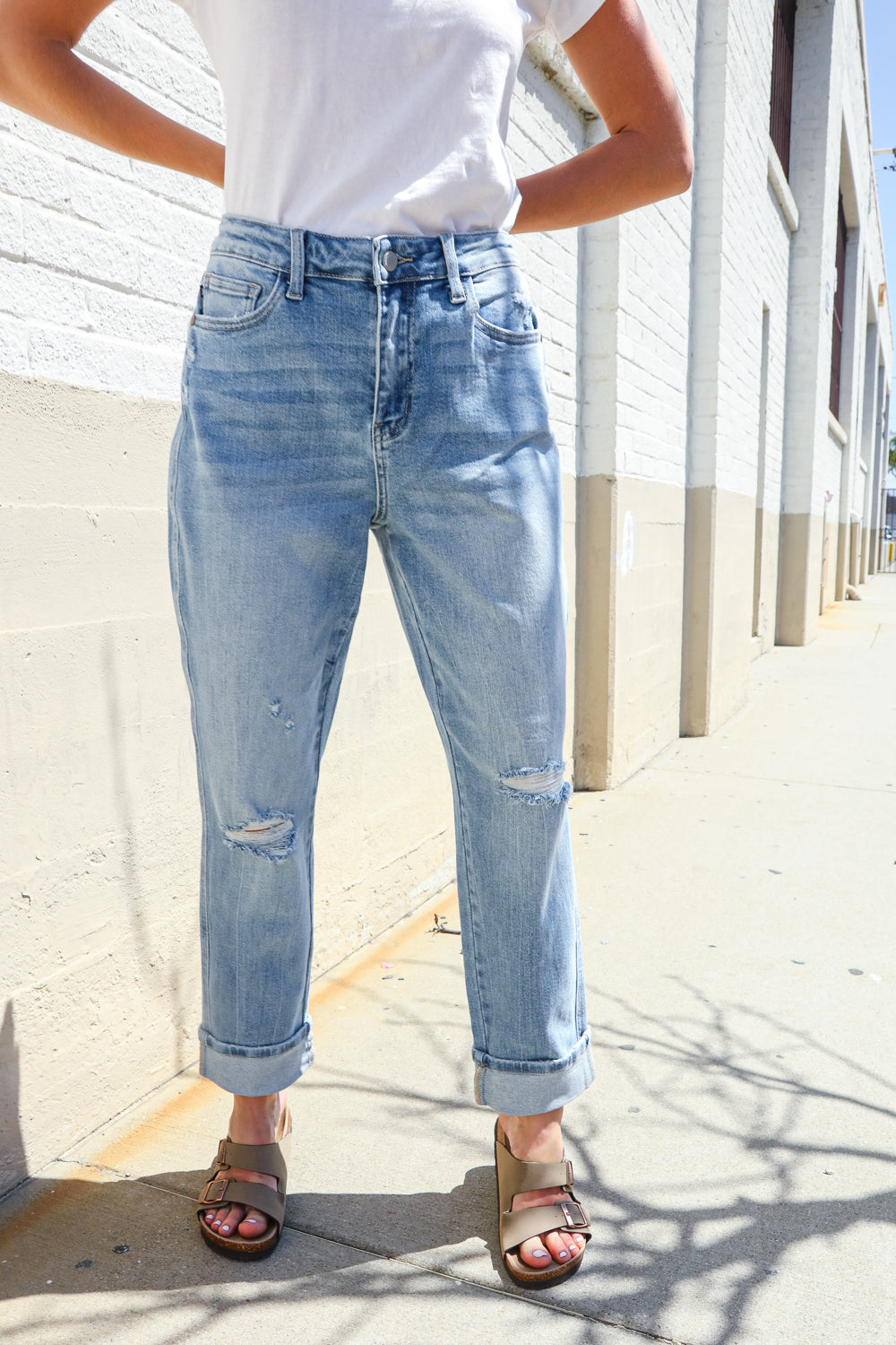 Judy Blue High-Rise Boyfriend Cuffed Hem Star Pocket Jeans-Modish Lily, Tecumseh Michigan