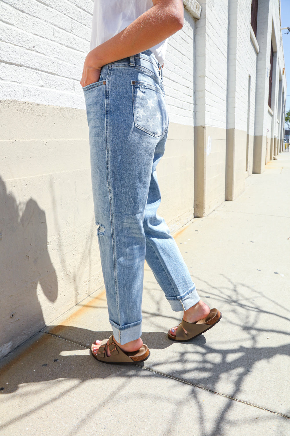 Judy Blue High-Rise Boyfriend Cuffed Hem Star Pocket Jeans-Modish Lily, Tecumseh Michigan
