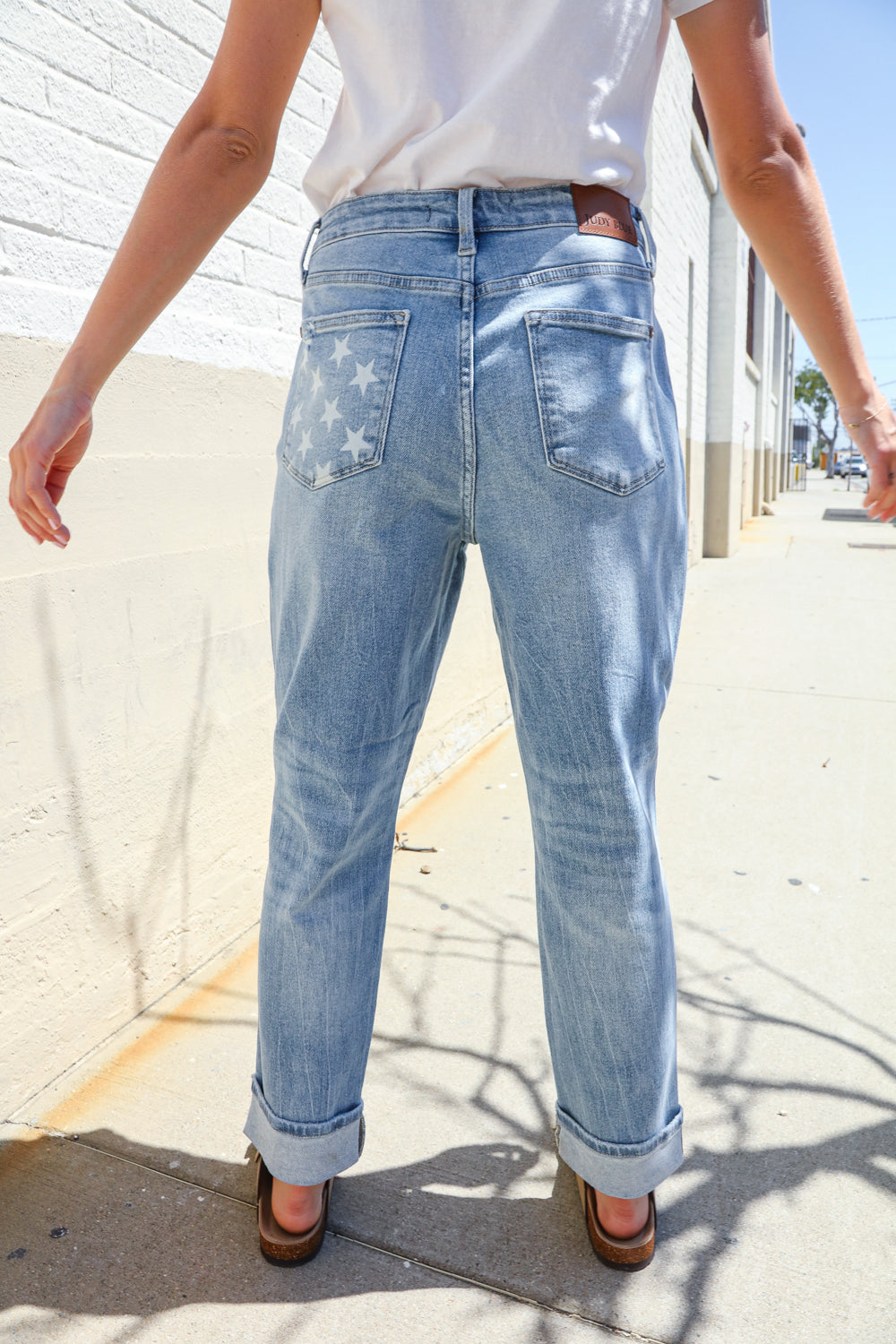 Judy Blue High-Rise Boyfriend Cuffed Hem Star Pocket Jeans-Modish Lily, Tecumseh Michigan