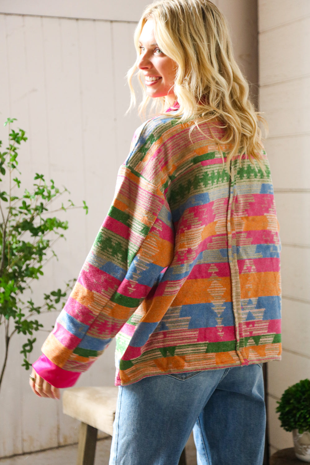 Painted Desert Button Up Pocketed Pullover-Modish Lily, Tecumseh Michigan