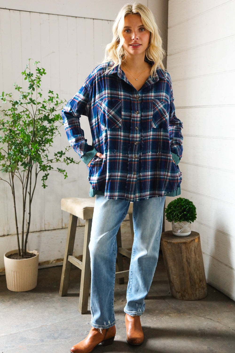 Cooler Days Navy Cotton Flannel with Thermal Trim-Modish Lily, Tecumseh Michigan