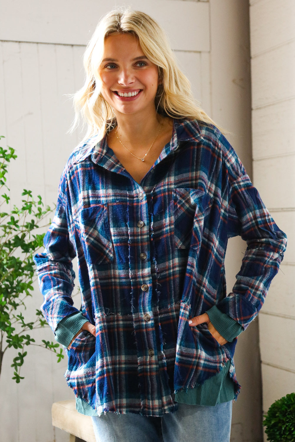 Cooler Days Navy Cotton Flannel with Thermal Trim-Modish Lily, Tecumseh Michigan