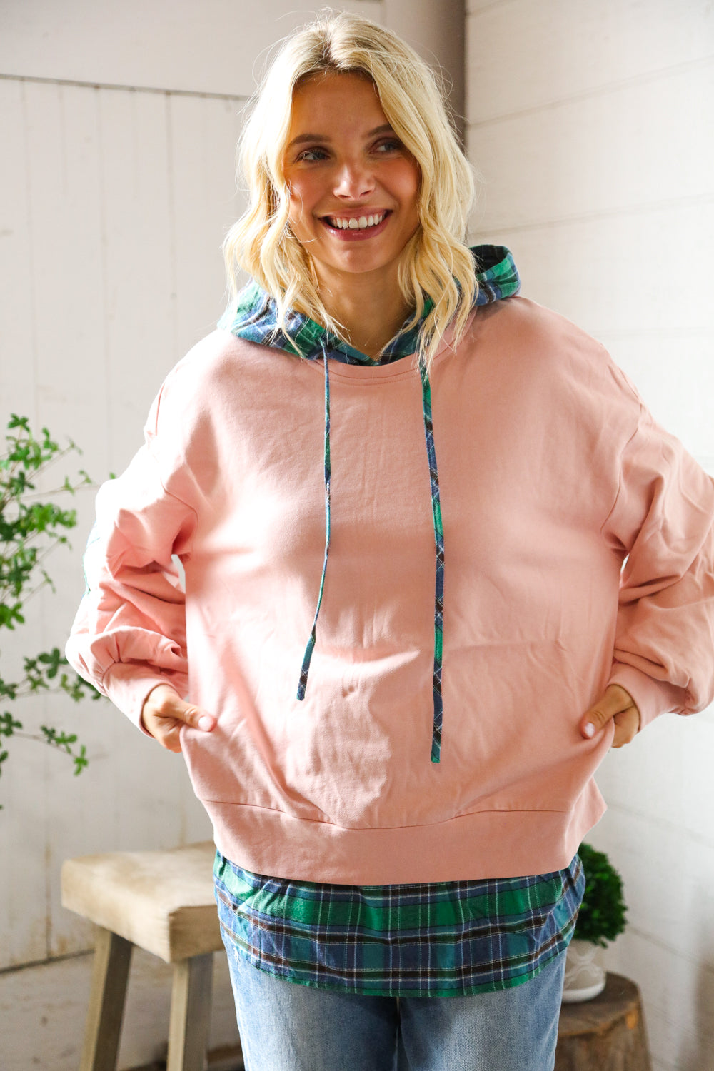 One Starry Night Flannel Hoodie with Elbow Detail-Modish Lily, Tecumseh Michigan