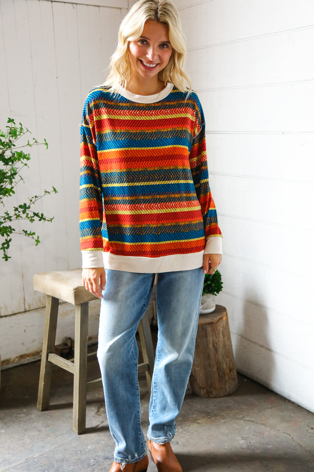 Sunset on the Trail Multicolor Textured Oversized Knit Sweater-Modish Lily, Tecumseh Michigan