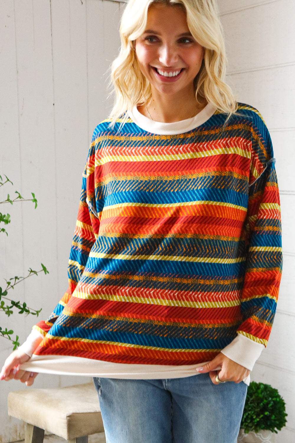 Sunset on the Trail Multicolor Textured Oversized Knit Sweater-Modish Lily, Tecumseh Michigan