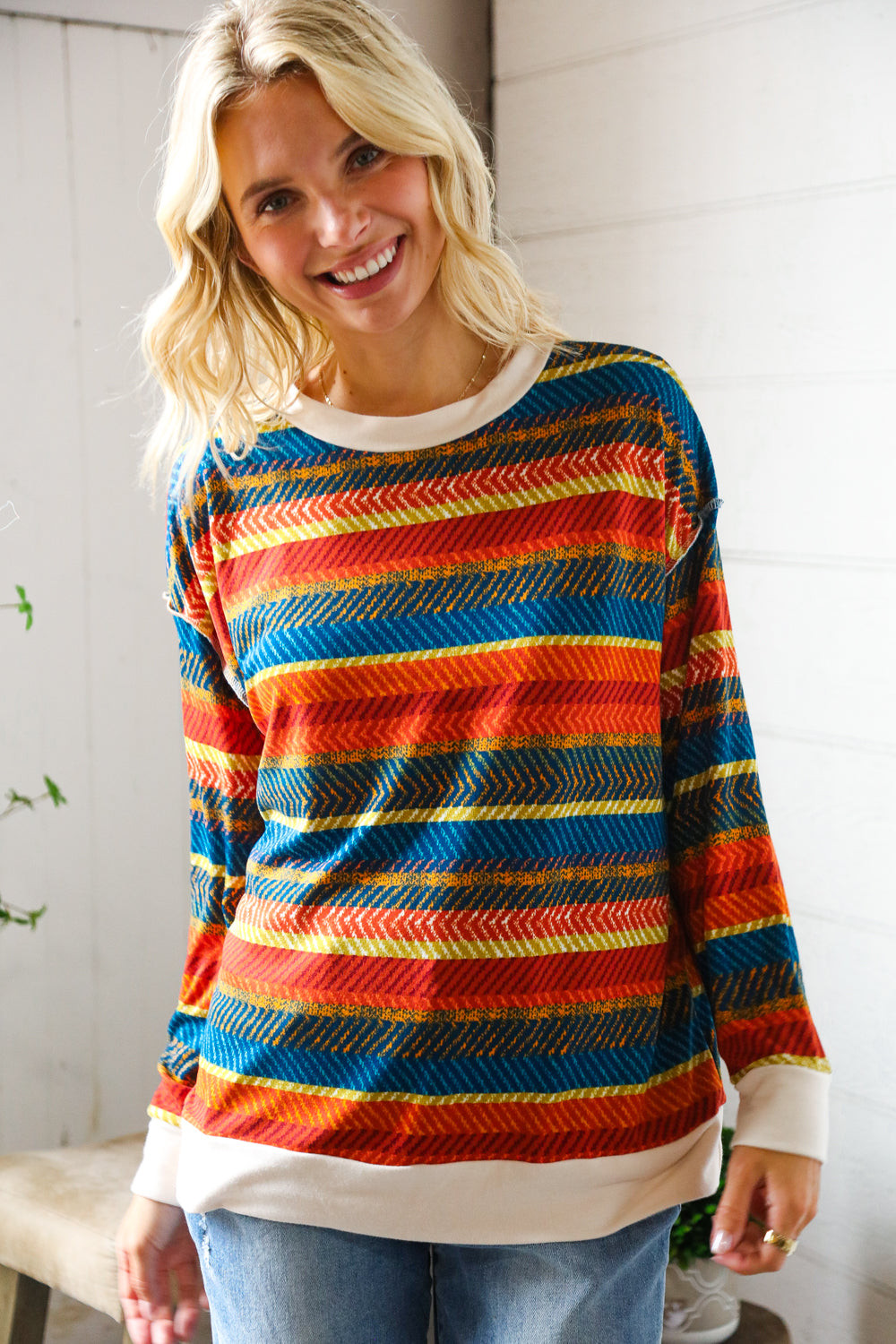 Sunset on the Trail Multicolor Textured Oversized Knit Sweater-Modish Lily, Tecumseh Michigan
