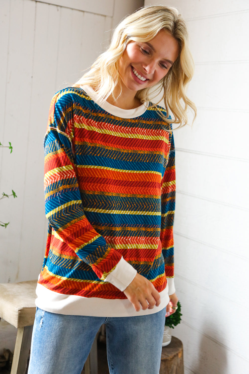 Sunset on the Trail Multicolor Textured Oversized Knit Sweater-Modish Lily, Tecumseh Michigan