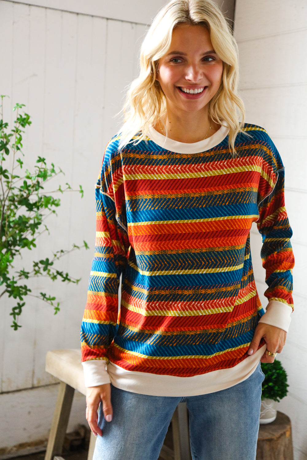 Sunset on the Trail Multicolor Textured Oversized Knit Sweater-Modish Lily, Tecumseh Michigan