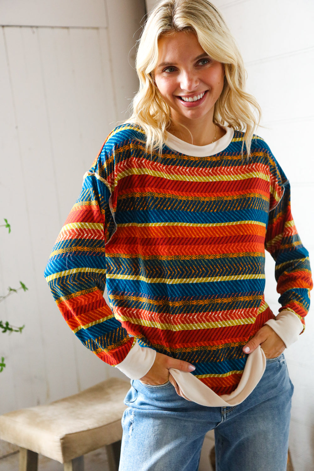 Sunset on the Trail Multicolor Textured Oversized Knit Sweater-Modish Lily, Tecumseh Michigan