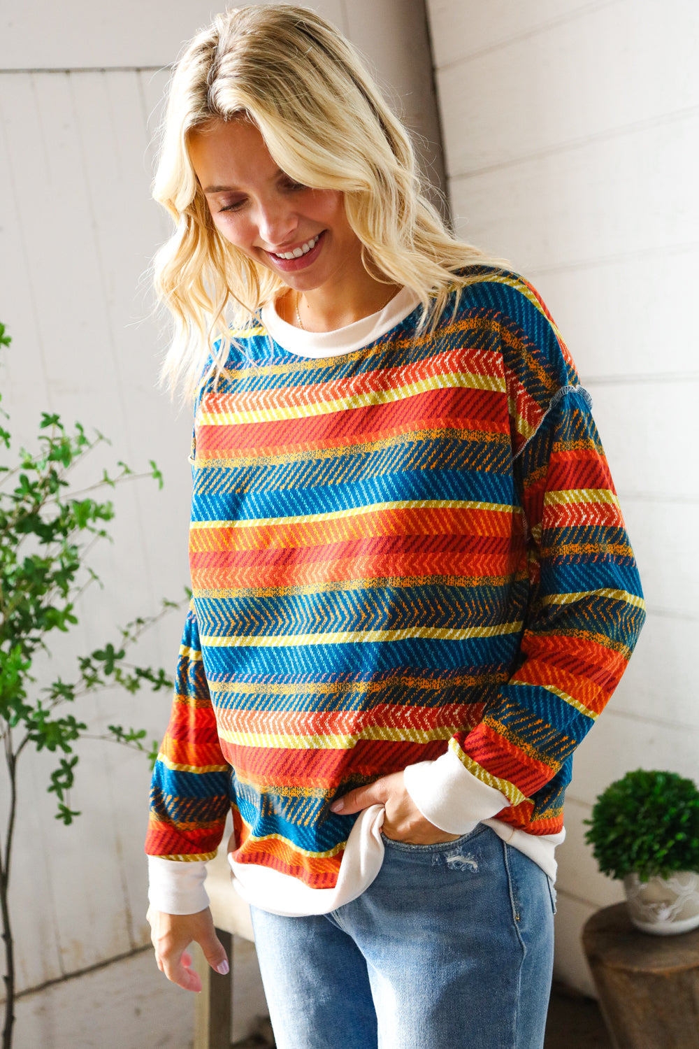 Sunset on the Trail Multicolor Textured Oversized Knit Sweater-Modish Lily, Tecumseh Michigan