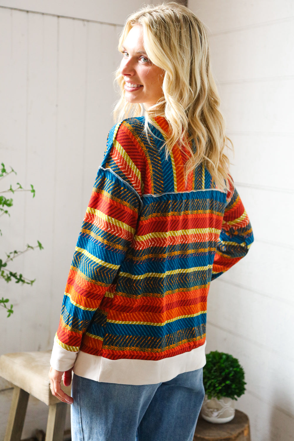 Sunset on the Trail Multicolor Textured Oversized Knit Sweater-Modish Lily, Tecumseh Michigan
