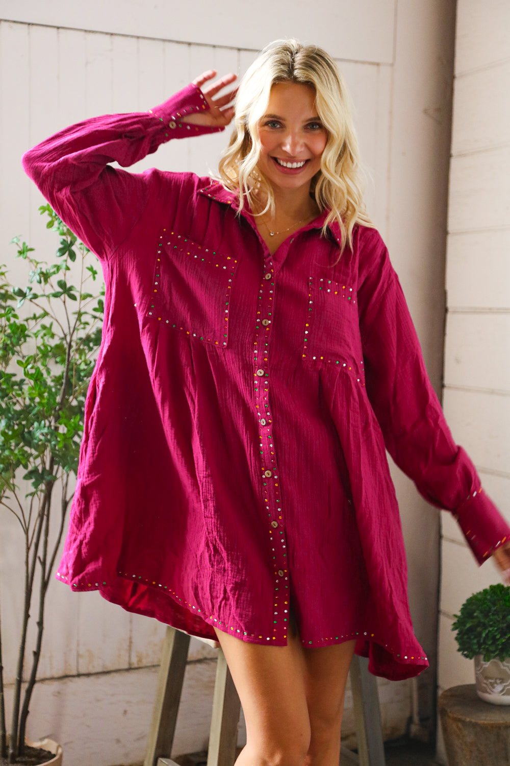 That Cowgirl Flare Cotton Rhinestone Shirt Dress-Modish Lily, Tecumseh Michigan