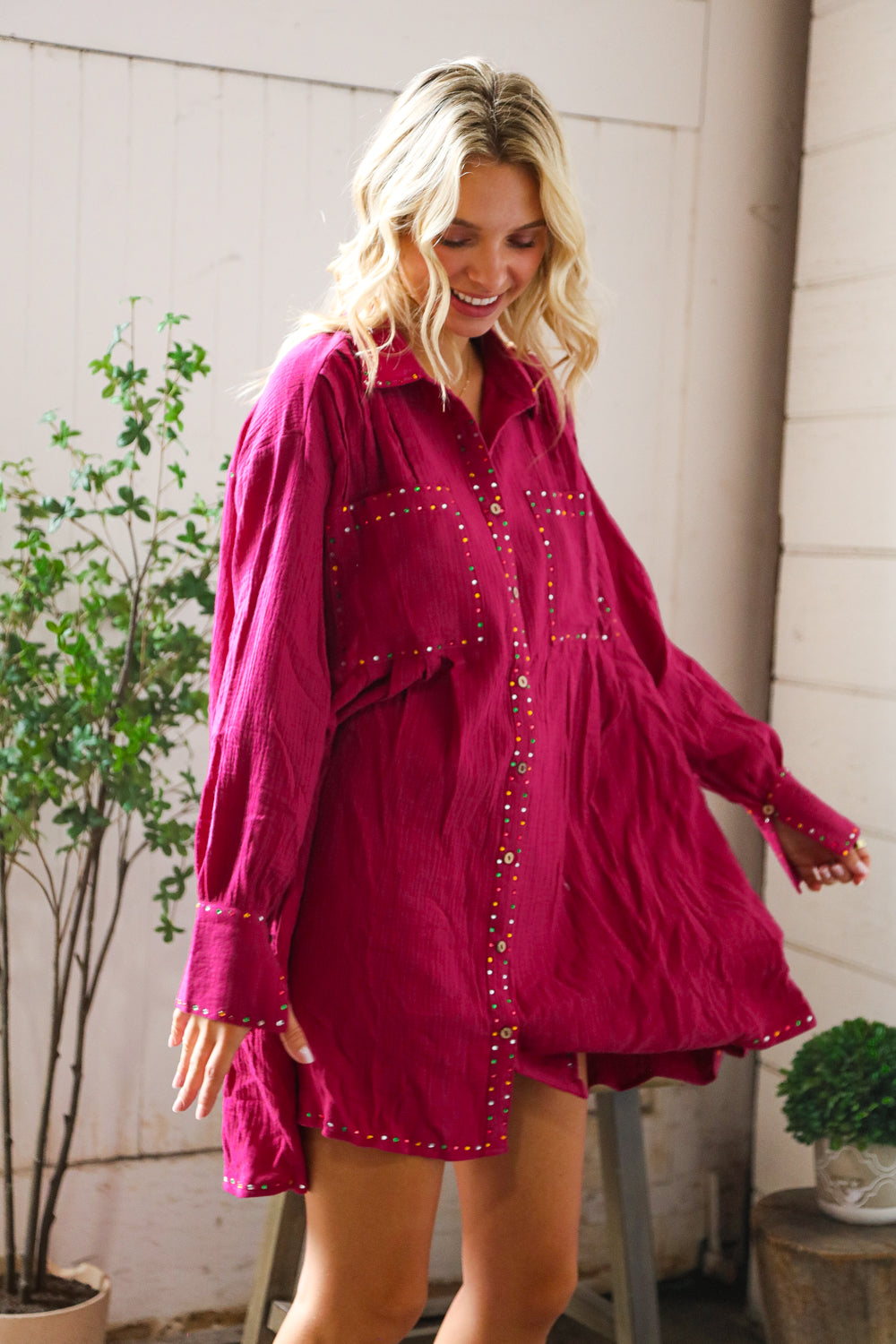 That Cowgirl Flare Cotton Rhinestone Shirt Dress-Modish Lily, Tecumseh Michigan