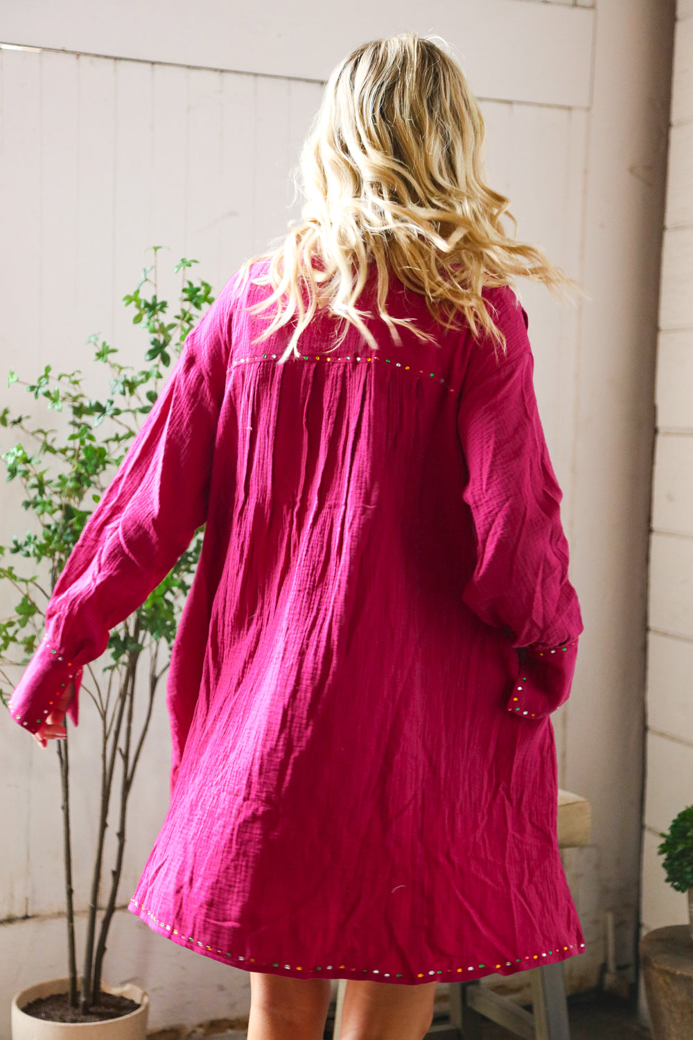 That Cowgirl Flare Cotton Rhinestone Shirt Dress-Modish Lily, Tecumseh Michigan