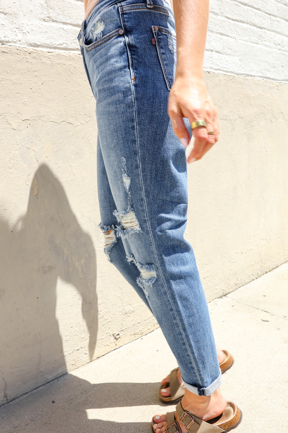 Judy Blue High-Rise Boyfriend Cuffed Hem Distressed Jeans-Modish Lily, Tecumseh Michigan