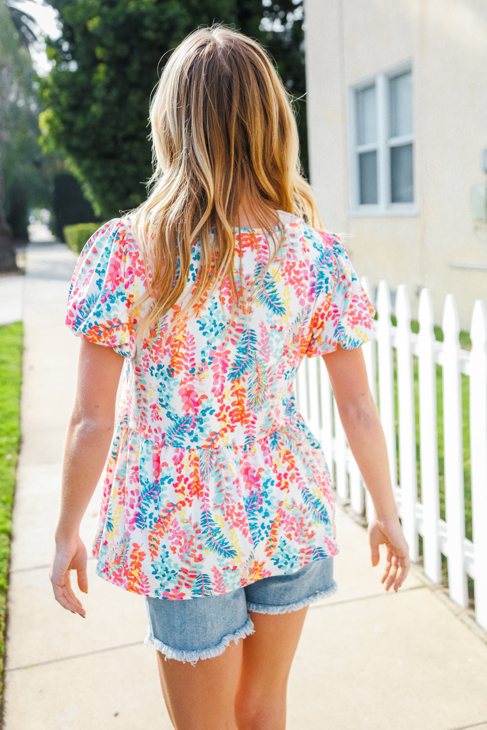 Perfect Find Ivory Floral Leaf Print Short Sleeve Babydoll Top-Modish Lily, Tecumseh Michigan