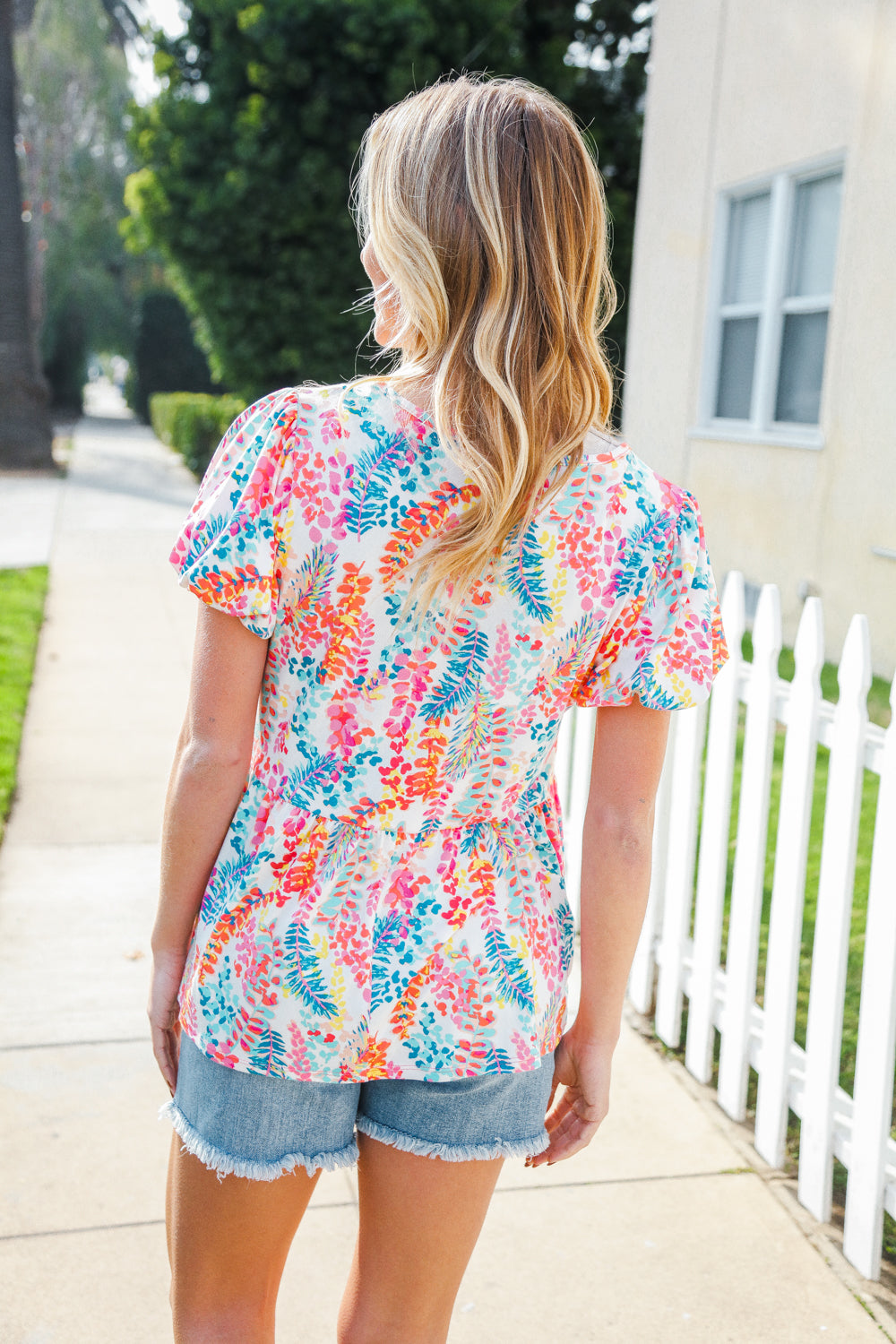 Perfect Find Ivory Floral Leaf Print Short Sleeve Babydoll Top-Modish Lily, Tecumseh Michigan