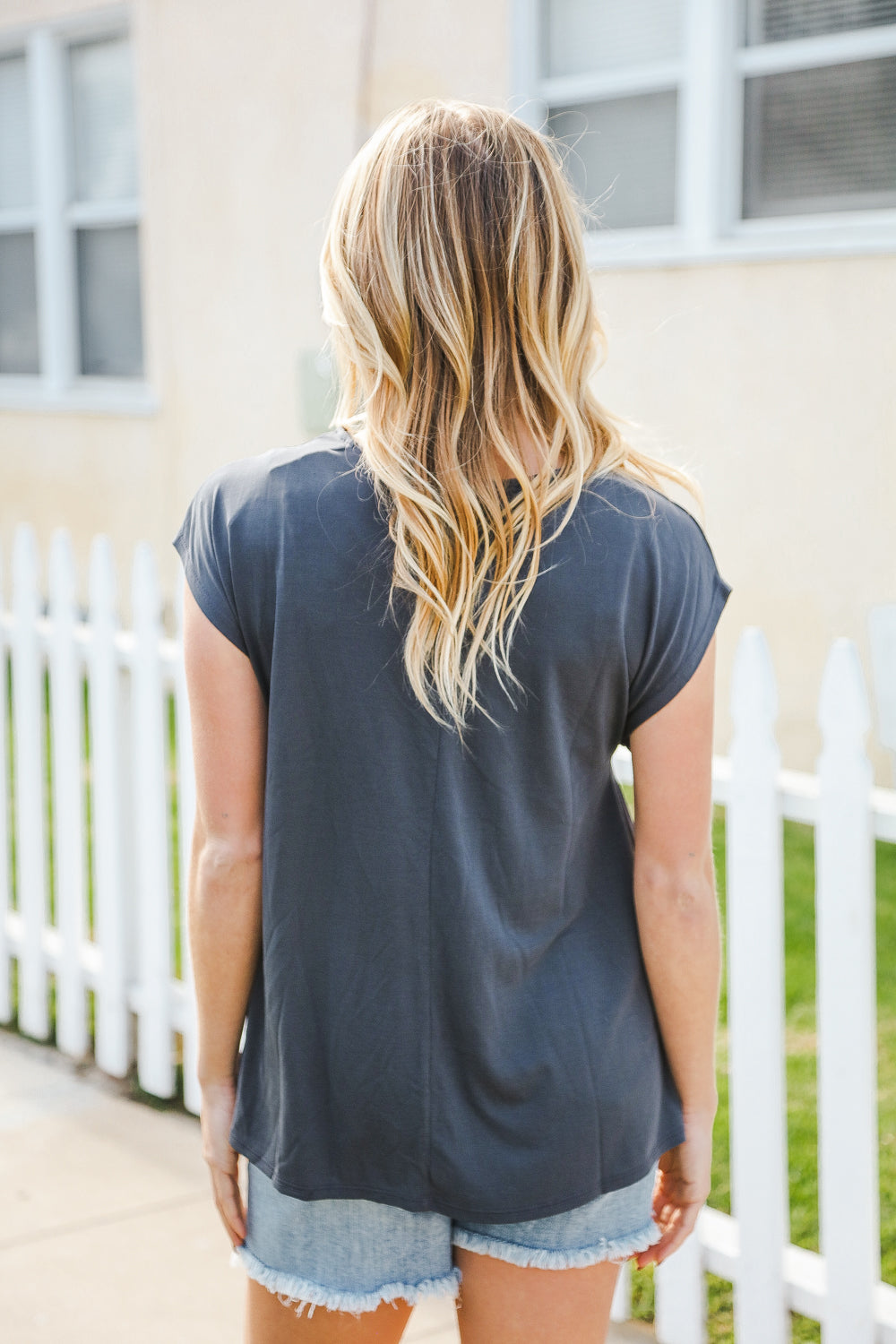 Charming In Charcoal Asymmetrical Shirred Modal Top-07-01-25 Summer Sale-Modish Lily, Tecumseh Michigan