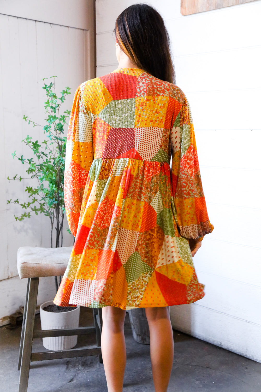 Harvest Patchwork Dreams Thermal Babydoll Bubble Dress-Modish Lily, Tecumseh Michigan