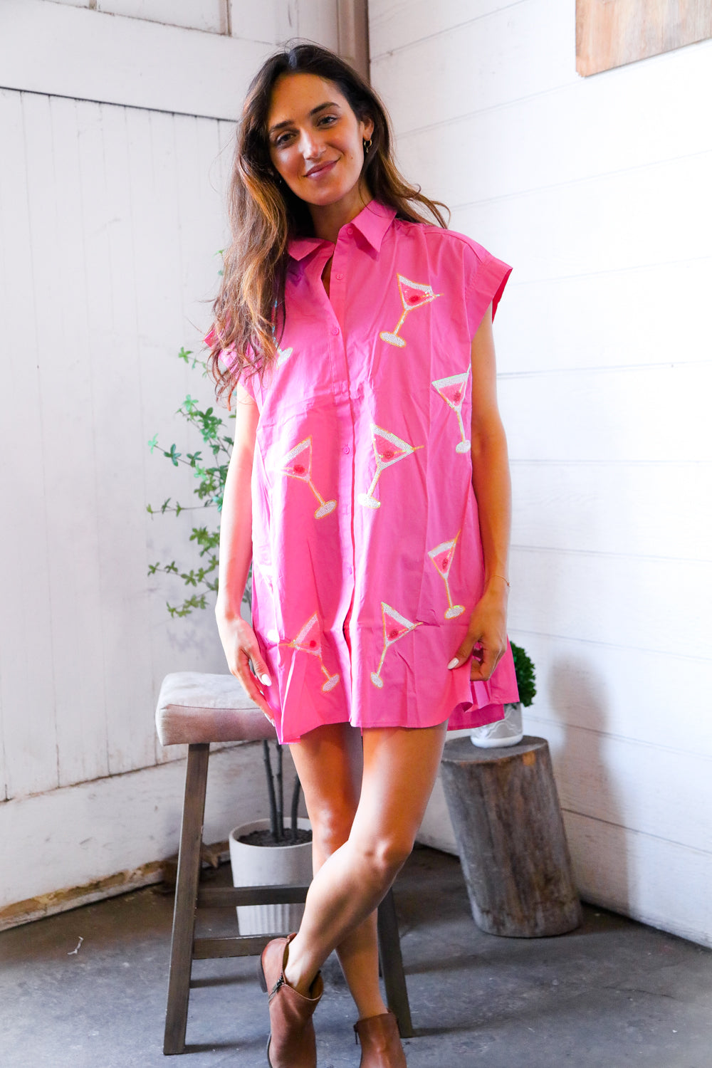 In A Pink Martini Mood Sequin T Shirt Dress-Modish Lily, Tecumseh Michigan