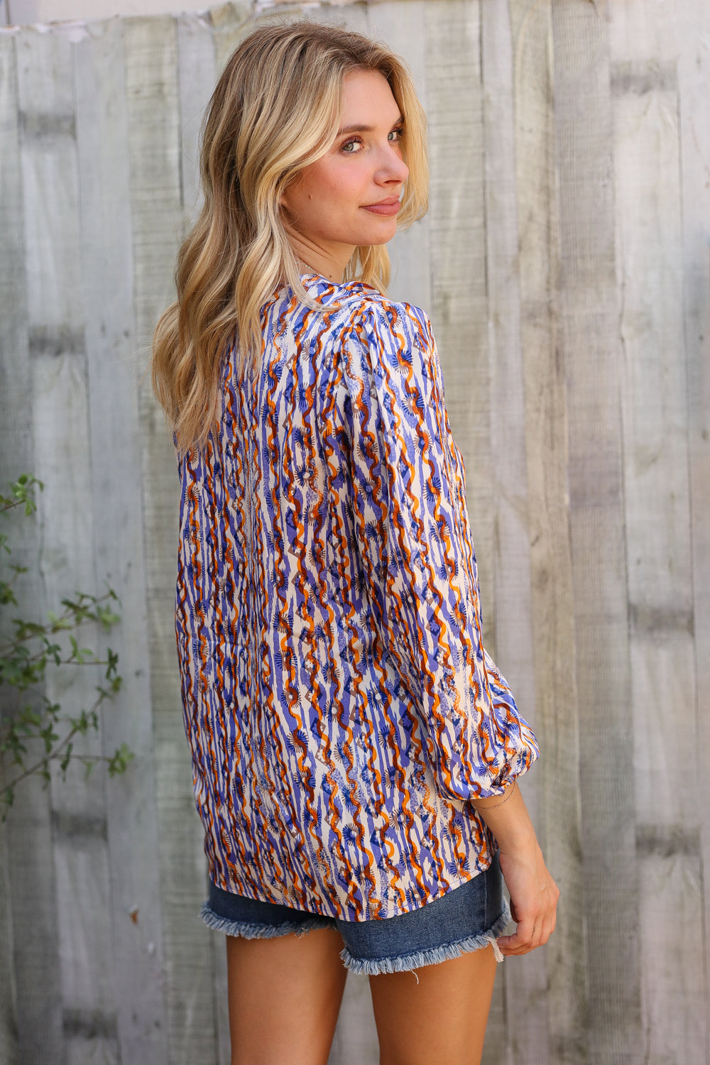 On A Wild Streak V Neck Fabric Button Detail Blouse-Modish Lily, Tecumseh Michigan
