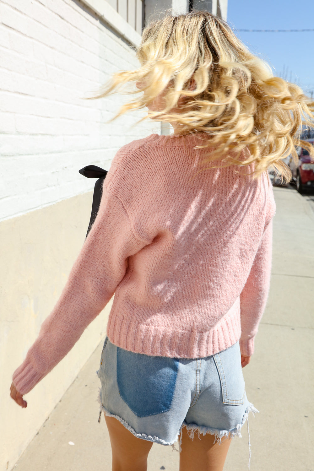 Find Love Pink Bow Detail Button Down Chunky Sweater Cardigan-Modish Lily, Tecumseh Michigan