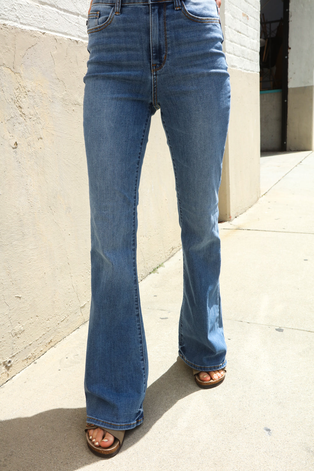 Judy Blue High Rise Trouser Flare Medium Wash Denim Jeans-Modish Lily, Tecumseh Michigan