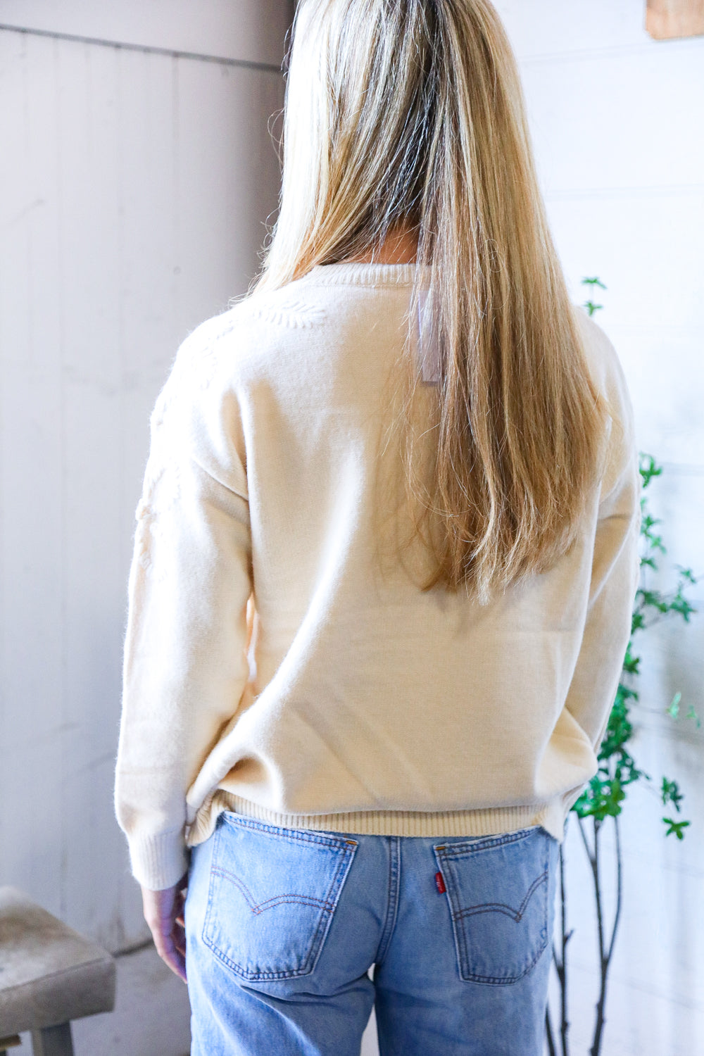 Mellow Musings Taupe Embroidered Sweater-Modish Lily, Tecumseh Michigan