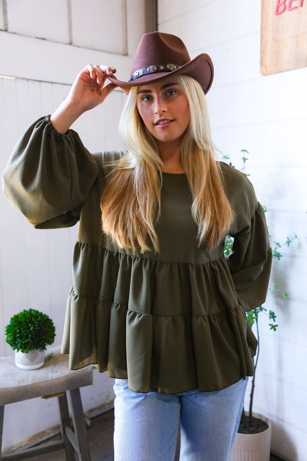 Take Me Home Olive Babydoll Oversized Blouse-Modish Lily, Tecumseh Michigan