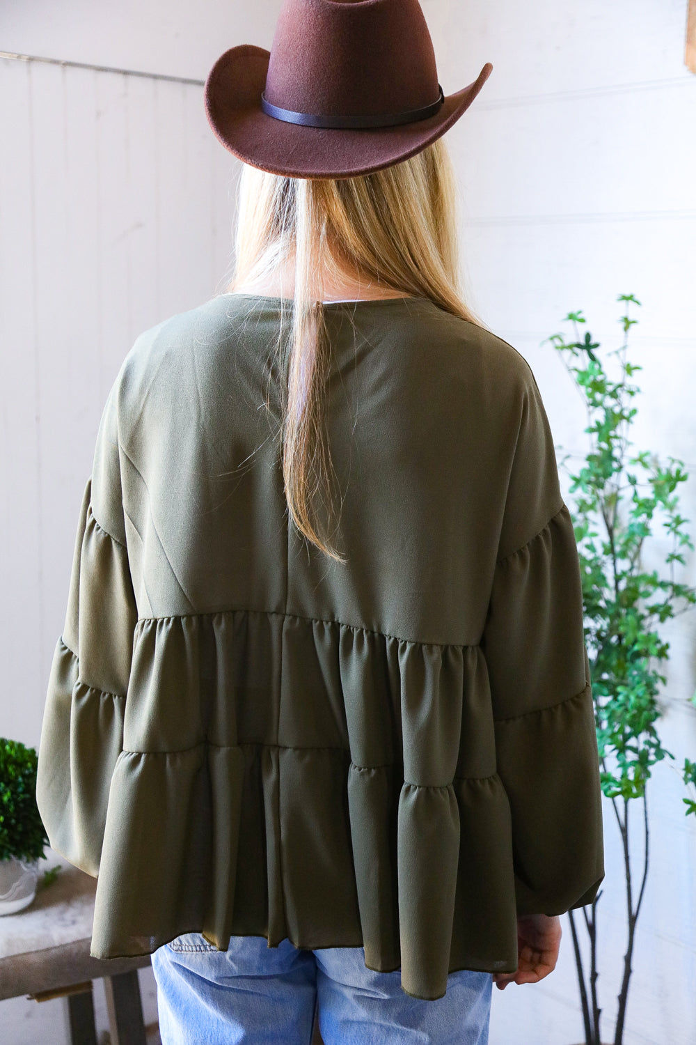 Take Me Home Olive Babydoll Oversized Blouse-Modish Lily, Tecumseh Michigan