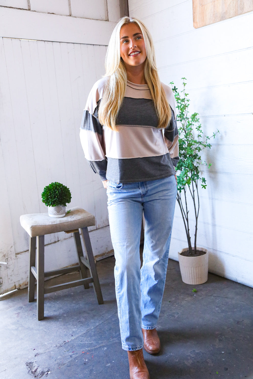 At the Block Party Charcoal Loose Fit Pullover-Modish Lily, Tecumseh Michigan