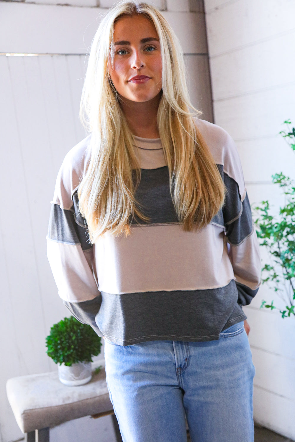 At the Block Party Charcoal Loose Fit Pullover-Modish Lily, Tecumseh Michigan