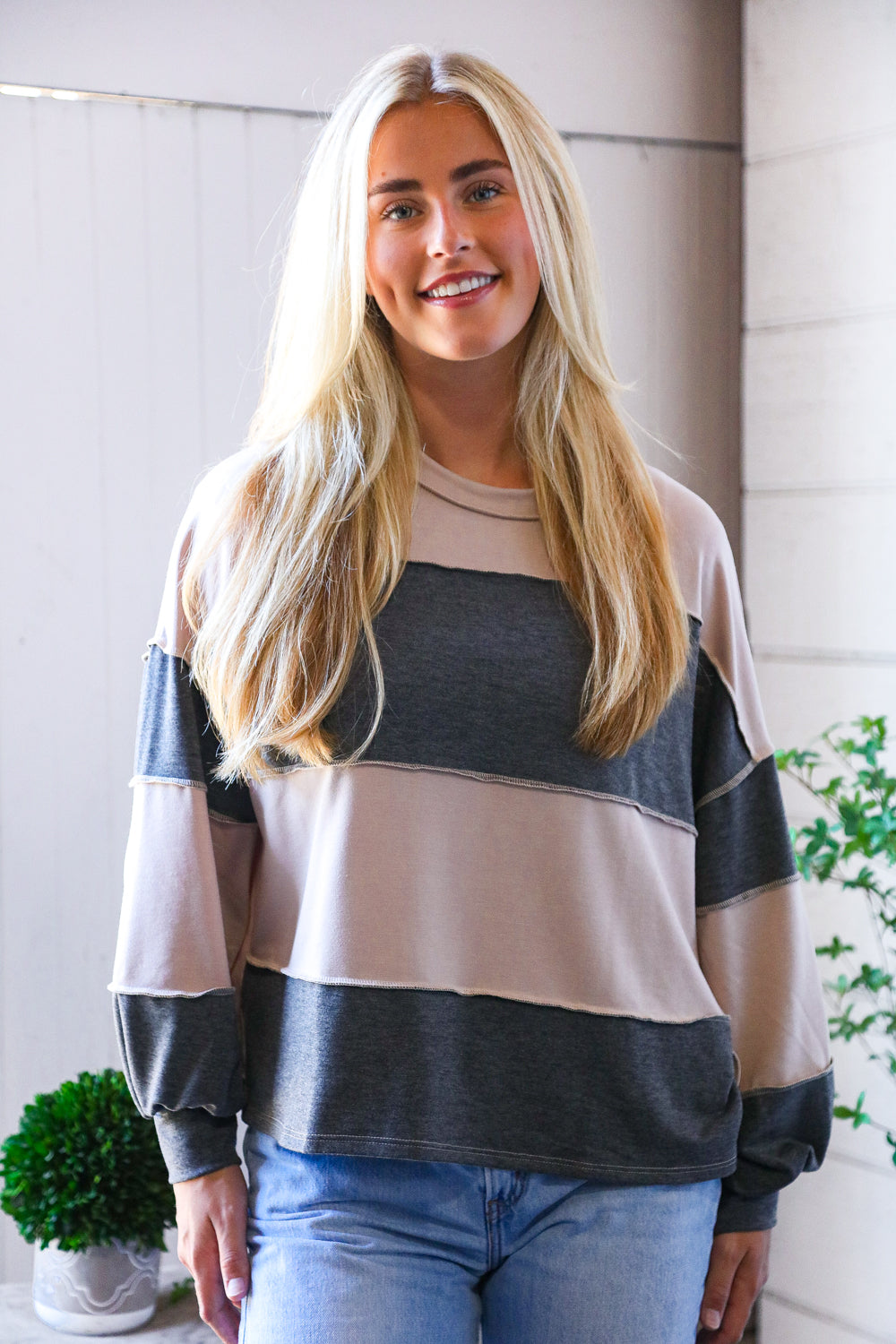 At the Block Party Charcoal Loose Fit Pullover-Modish Lily, Tecumseh Michigan