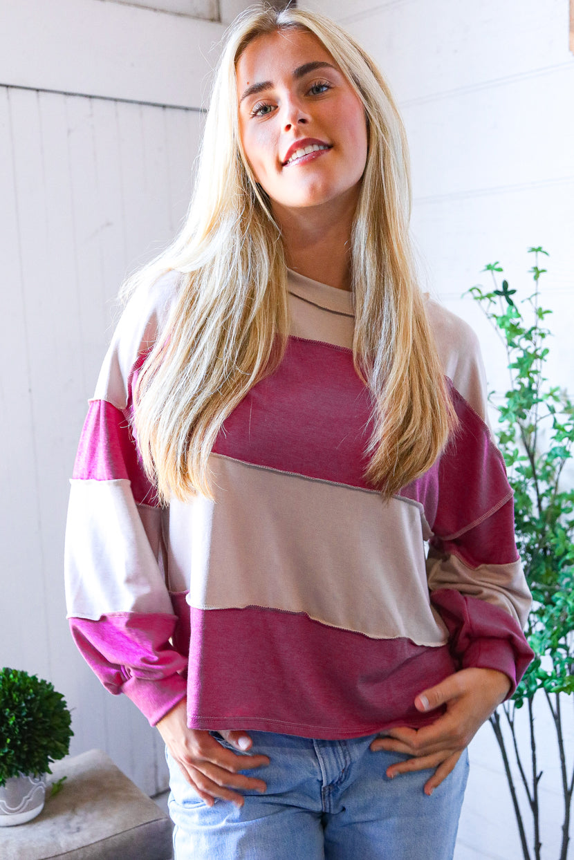 At the Block Party Magenta Loose Fit Pullover-Modish Lily, Tecumseh Michigan