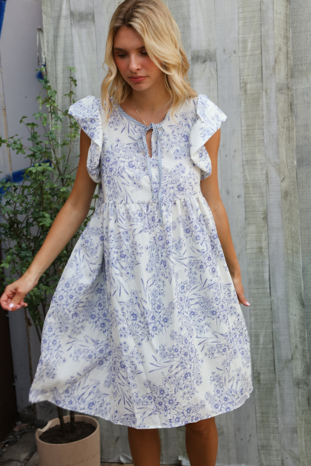 Vintage Vibes Dusty Blue Folded Ruffle Short Sleeve Babydoll Dress-Modish Lily, Tecumseh Michigan