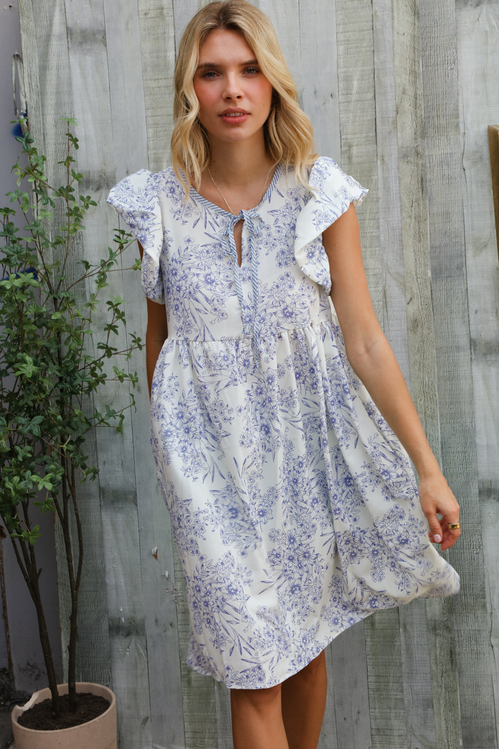 Vintage Vibes Dusty Blue Folded Ruffle Short Sleeve Babydoll Dress-Modish Lily, Tecumseh Michigan