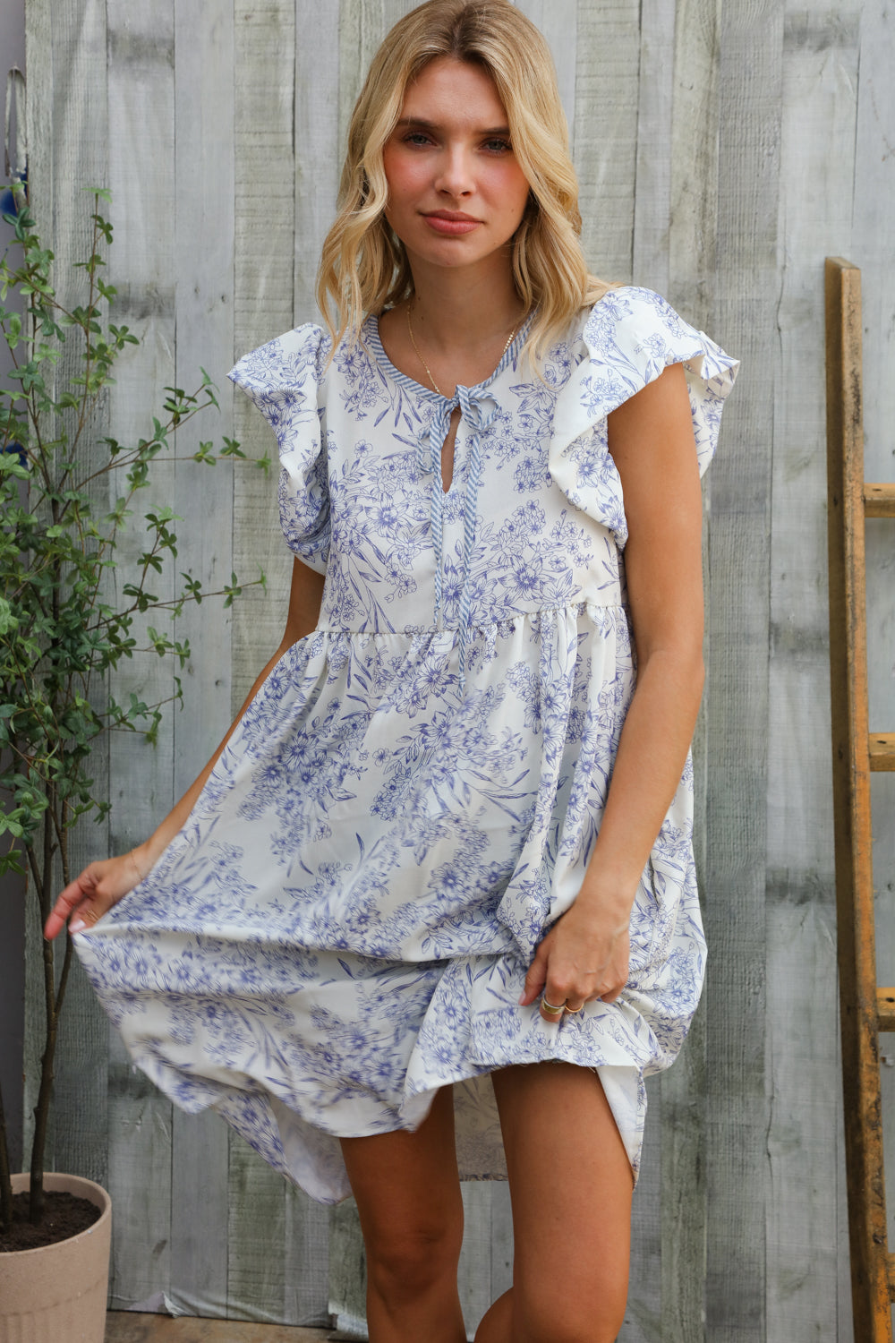 Vintage Vibes Dusty Blue Folded Ruffle Short Sleeve Babydoll Dress-Modish Lily, Tecumseh Michigan