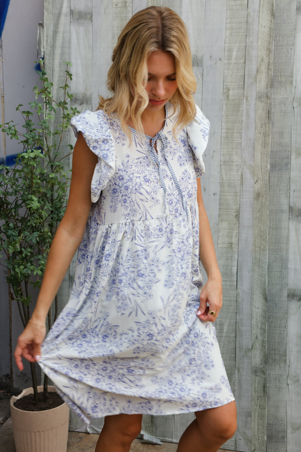 Vintage Vibes Dusty Blue Folded Ruffle Short Sleeve Babydoll Dress-Modish Lily, Tecumseh Michigan