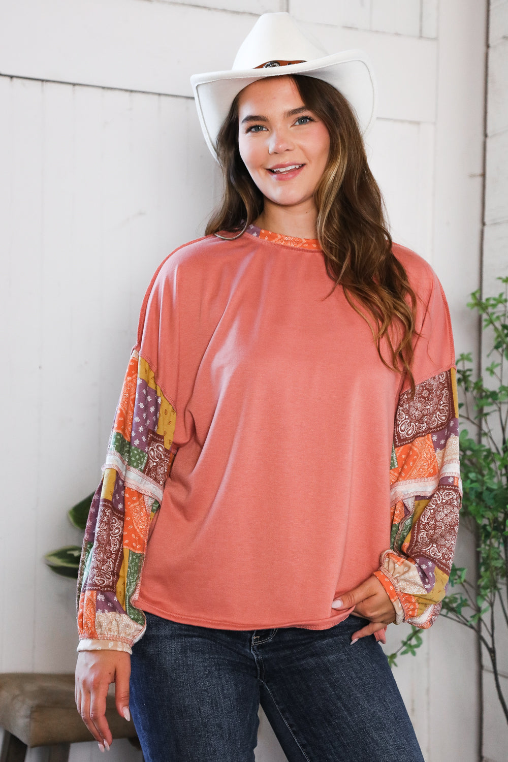 Wanderlust Patchwork Long Sleeve Top-Modish Lily, Tecumseh Michigan
