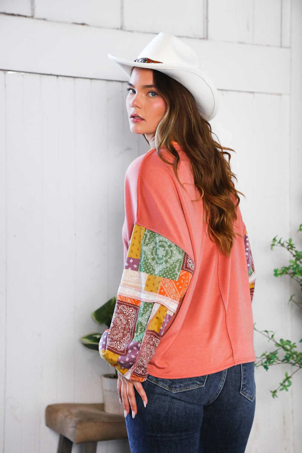 Wanderlust Patchwork Long Sleeve Top-Modish Lily, Tecumseh Michigan