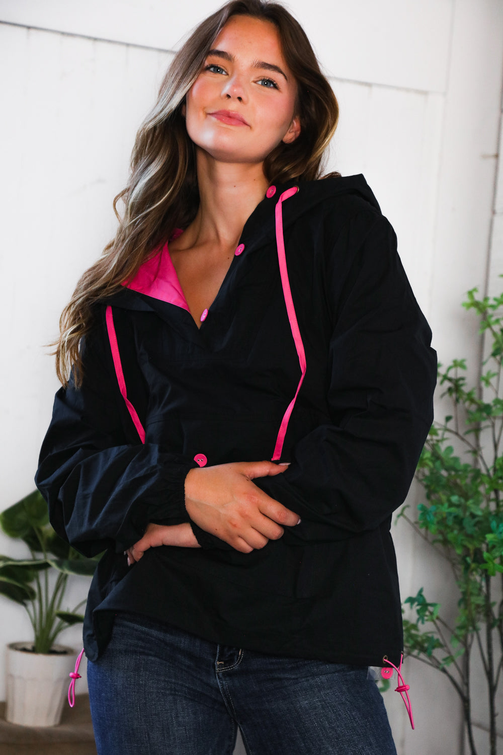 Glow Up Pink and Black Hooded Jacket-Modish Lily, Tecumseh Michigan