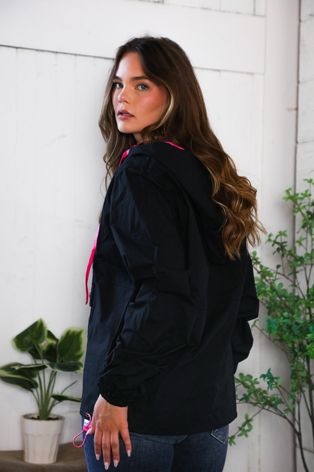 Glow Up Pink and Black Hooded Jacket-Modish Lily, Tecumseh Michigan