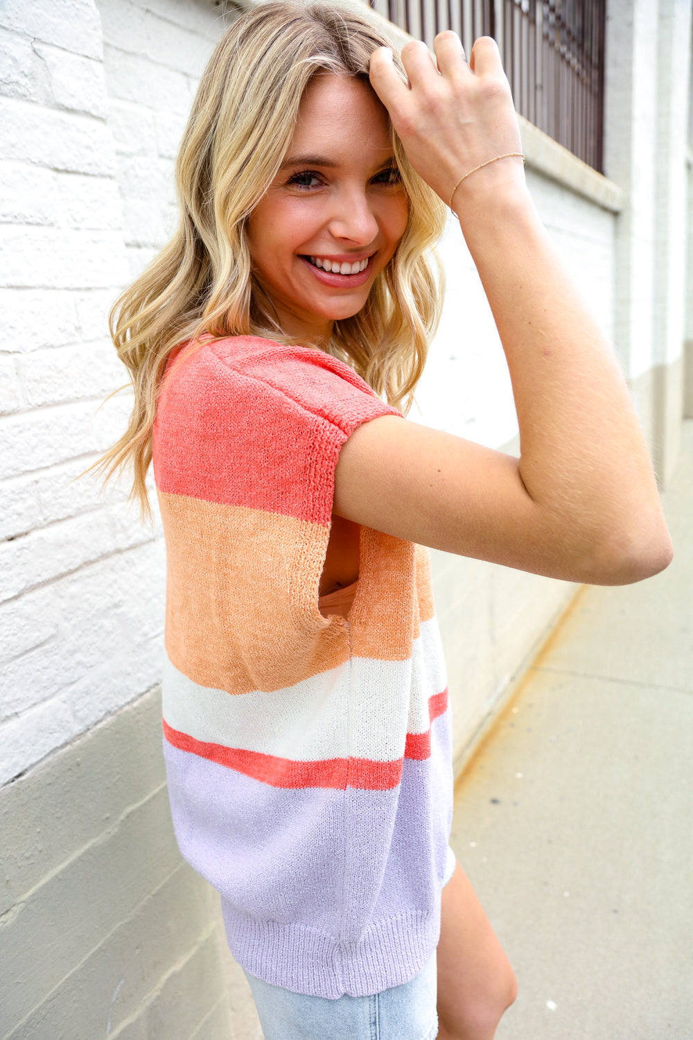 Lock Eyes Coral Notched Neck Drop Shoulder Sweater Top-Modish Lily, Tecumseh Michigan