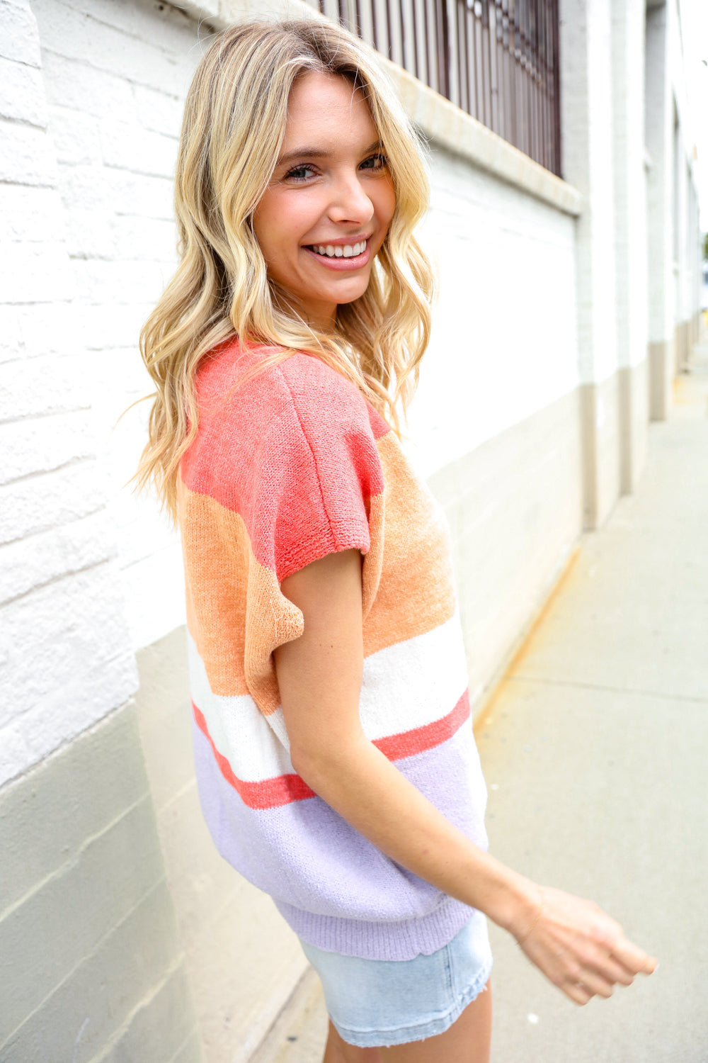 Lock Eyes Coral Notched Neck Drop Shoulder Sweater Top-Modish Lily, Tecumseh Michigan