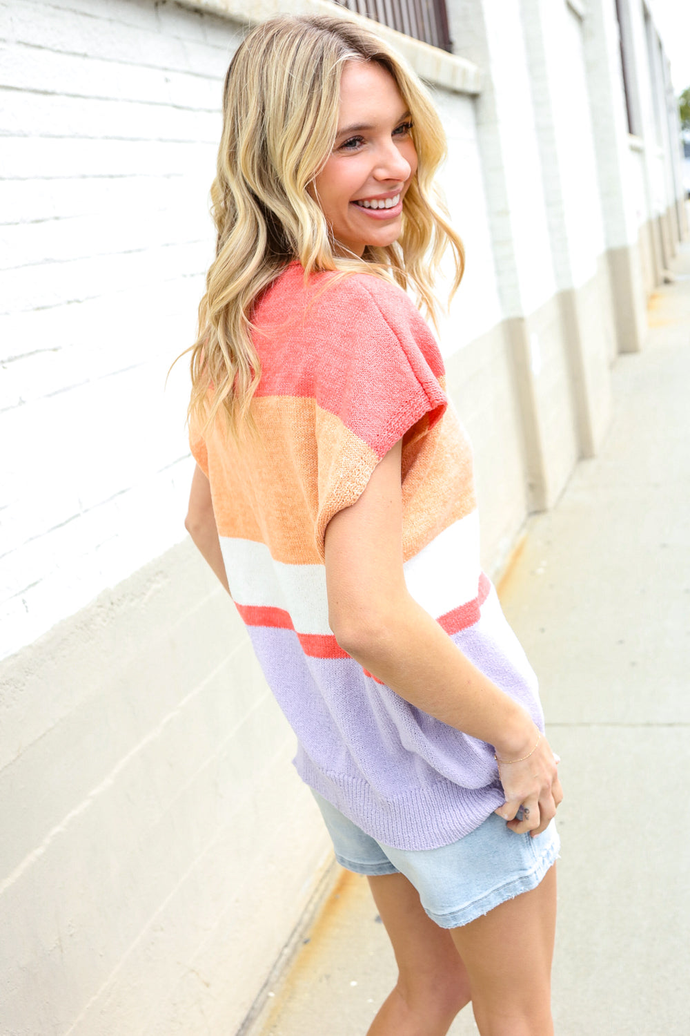 Lock Eyes Coral Notched Neck Drop Shoulder Sweater Top-Modish Lily, Tecumseh Michigan