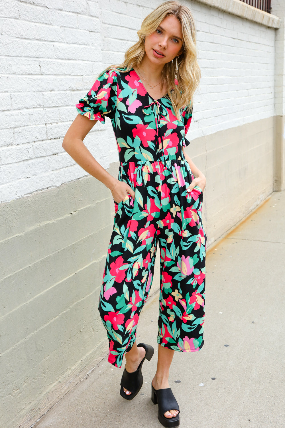 Spring Vibes Tropical Floral Ruffle Sleeve Wide Leg Jumpsuit-Modish Lily, Tecumseh Michigan